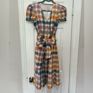 Gal Meets Glam Plaid Orange Pink Blue Dress